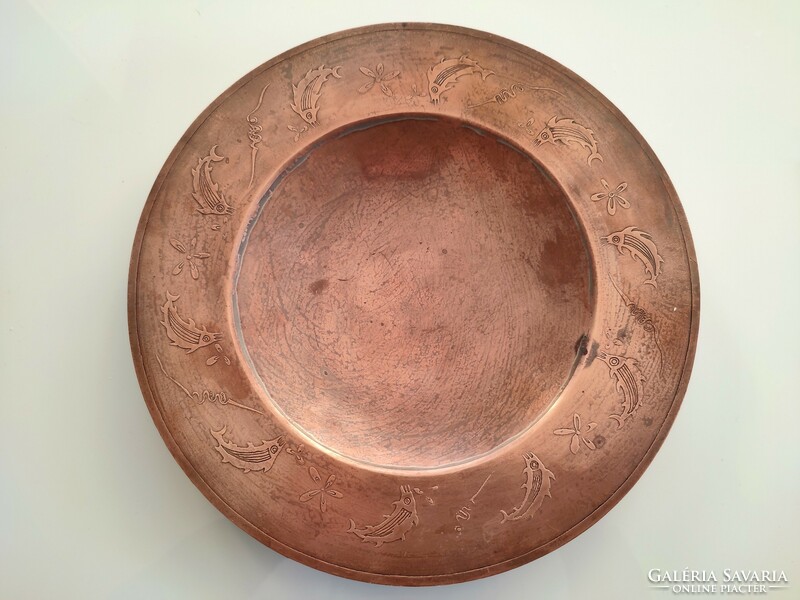 Red copper table decoration / serving tray on legs