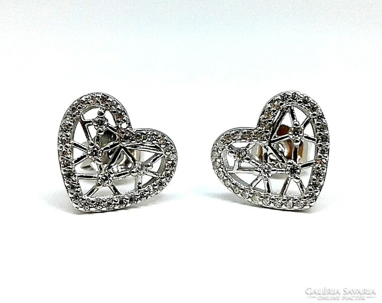 Modern style silver heart earrings (zal-ag116338)