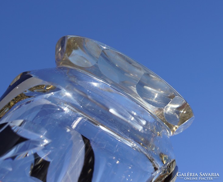 Ritka antik Karl Palda art deco kristály üveg váza metszett geometrikus mintával