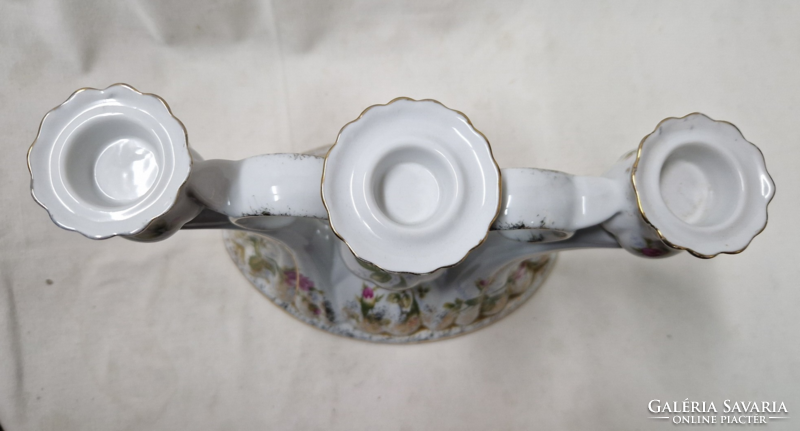 Decorative Chodziez porcelain three-pronged candle holder with a rose pattern in perfect condition