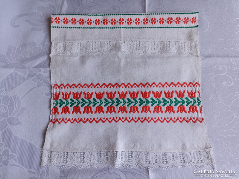 Embroidered, hand-woven cotton and linen towel