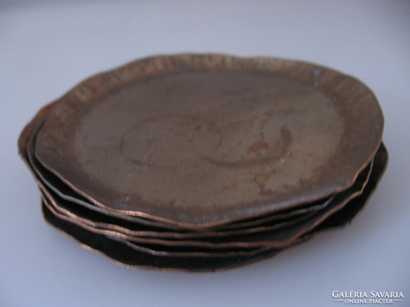 Hammered copper rustic, loft-style coaster set of 6