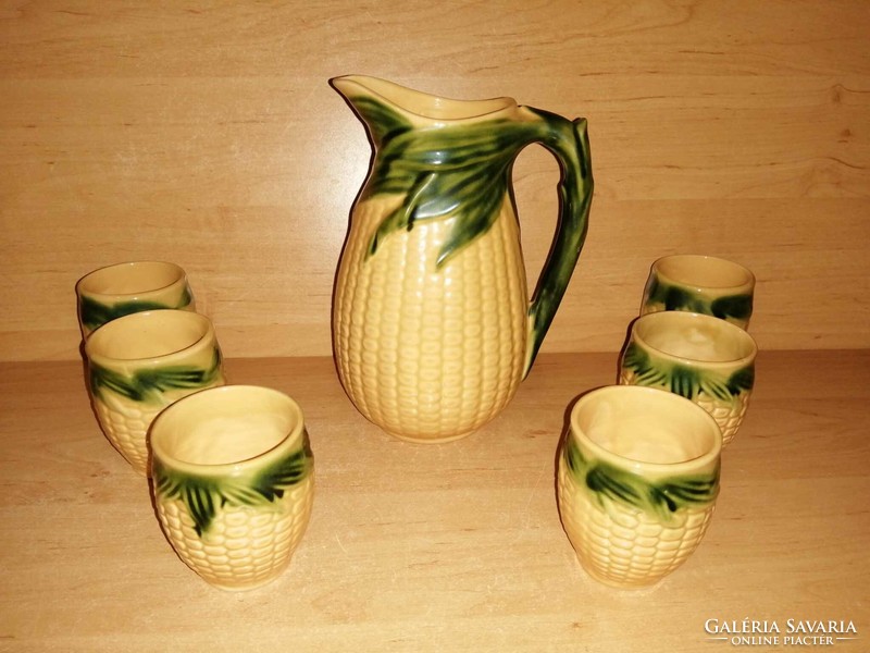 Magyarszombatfai corn pattern ceramic wine set jug with 6 glasses (31/d)