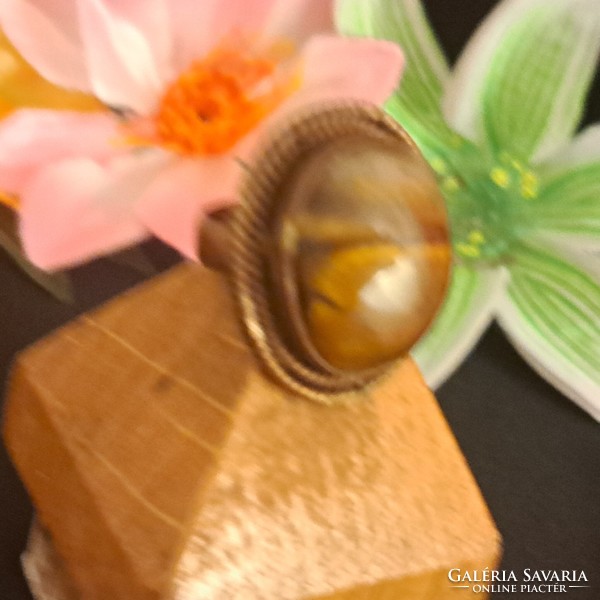 Tiger eye and copper ring 1.5 cm