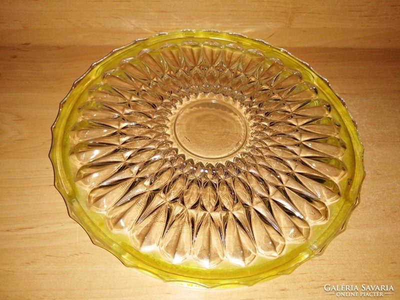 Sárga szélű üveg tortatál, sütemény kínáló - átm. 27,5 cm (6p)