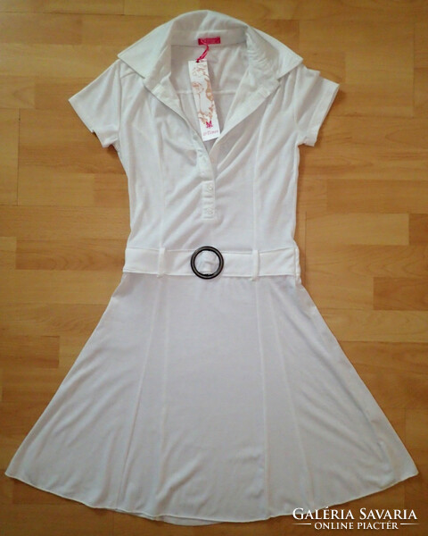 New label elastic elastic collar white women's Italian shirt dress shirt dress
