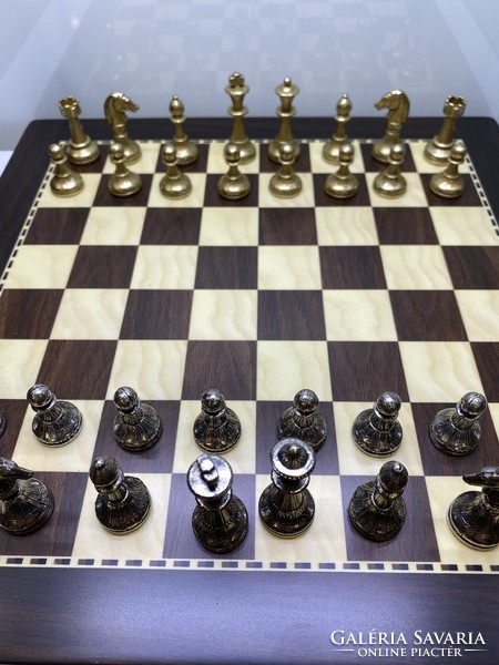 Wooden chessboard with metal pieces made in Italy