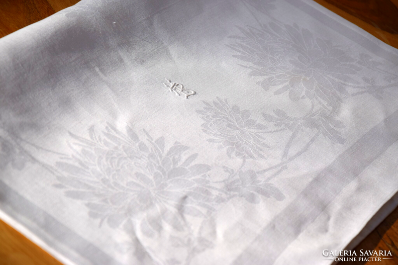 Old art deco large damask napkin tea towel tablecloth hl monogram 130 x 53