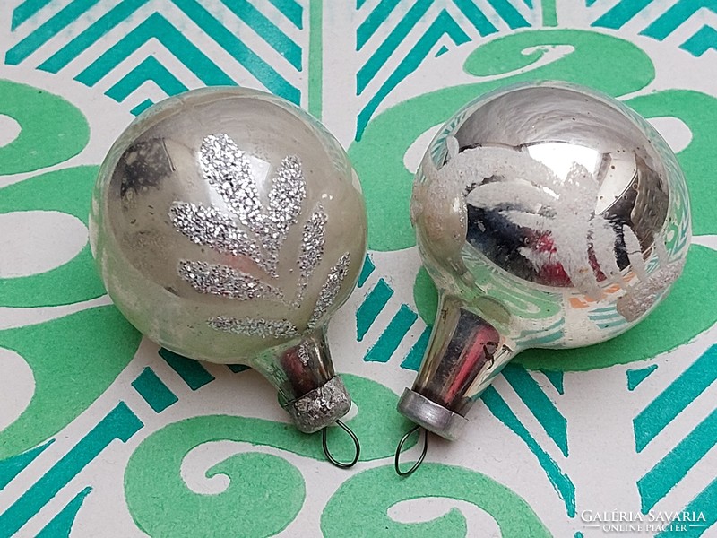 Old glass Christmas tree ornament silver sphere glass ornament 2 pcs