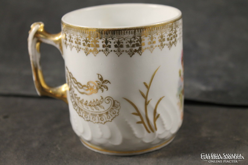 Antik barokk jelenetes bögre - csésze - pohár