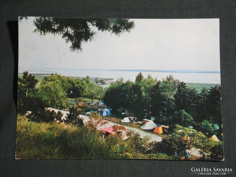 Képeslap, Balaton part részlet látkép, kemping, camping részlet