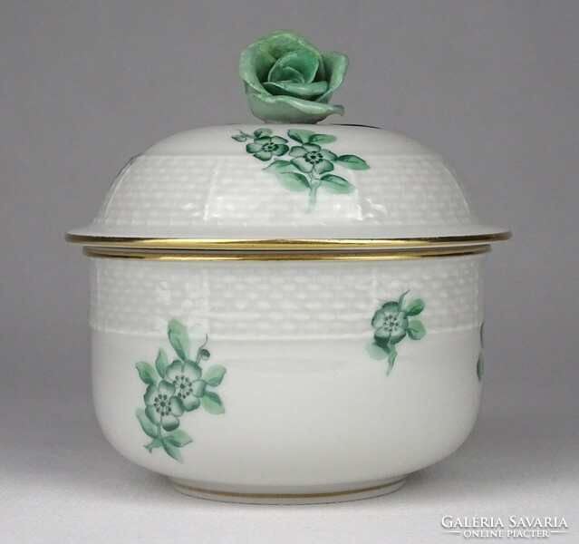 1Q337 old Herend porcelain bonbonier with green flowers