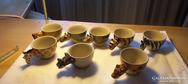 Coffee cups with African animal motif and handle 8 pcs