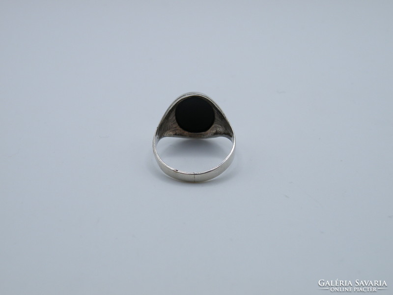 Uk0162 Black Stone Silver Signet Ring 925 Ring Size 54 1/2
