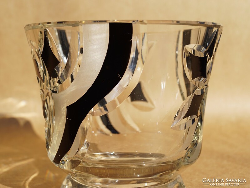 Rare antique Karl Palda art deco crystal glass vase with incised geometric pattern