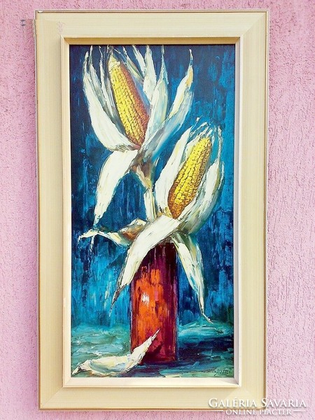 Modern reproduction by a German artist. Corn still life