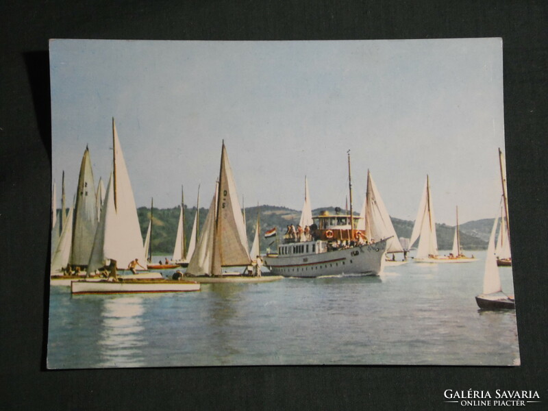 Postcard, Balaton skyline, sailing ship, cruise ship