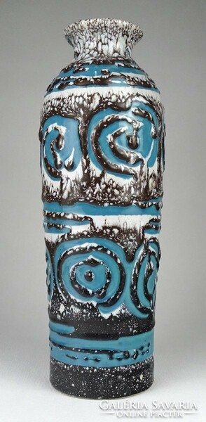 1Q730 Retro csorgatott mázas türkiz iparművészeti kerámia váza 32.5 cm