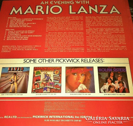 Mario Lanza - An Evening With Mario Lanza (LP, Album)