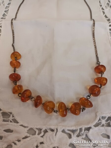 Old beautiful handmade Polish amber silver necklaces for sale!