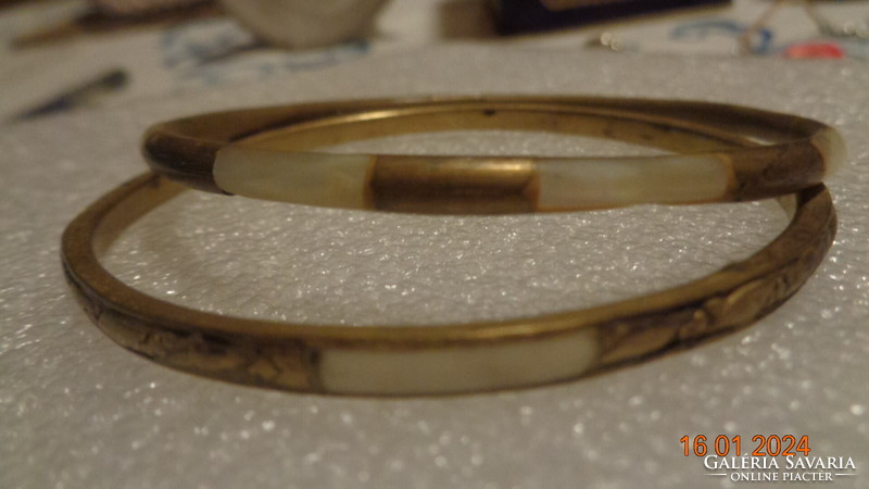 Antique bracelet, brass and shell, 65 x 4 mm 2 pcs