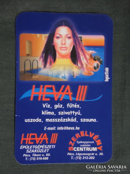 Kártyanaptár, HEVA III épületgépészeti szaküzlet ,Pécs, női modell, 2004, (6)