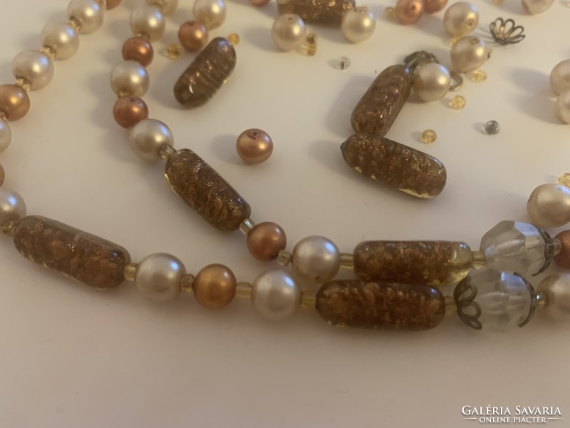Wonderful string of pearls large capsule gold foil bronze gold mother-of-pearl beads 2 rows multi-row