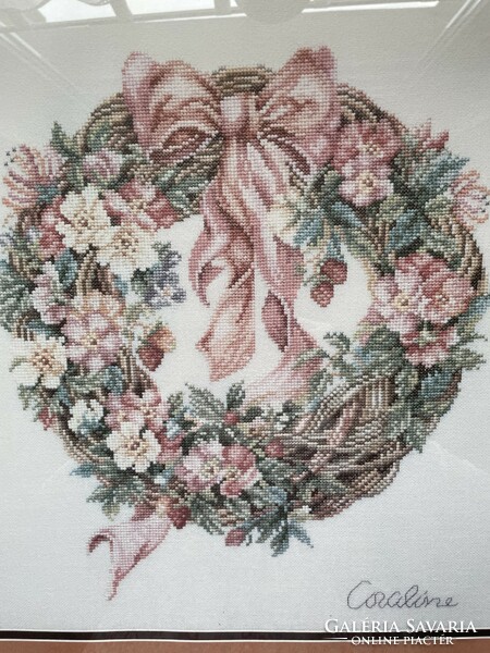 Wonderful pastel picture, cross stitch wreath print 56x51 cm