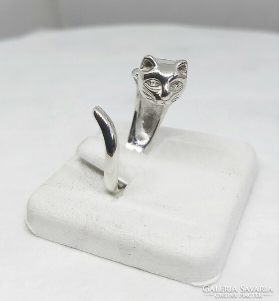 Silver cat, kitten ring, adjustable