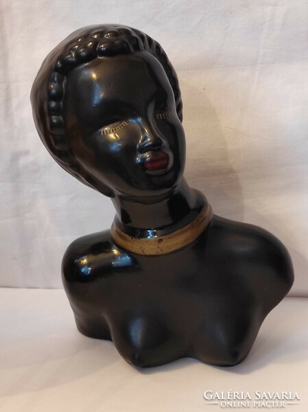 Art deco afrikai nő mázas kerámia szobor