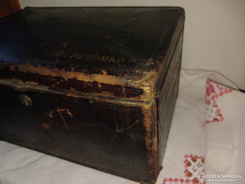 Antique coat of arms sewing chest box
