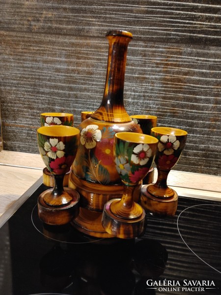 Carved decorative wooden brandy set