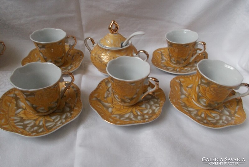 Aml royal gold-plated, pink 6 eyes. Coffee set, sugar bowl, porcelain spoon (incomplete)