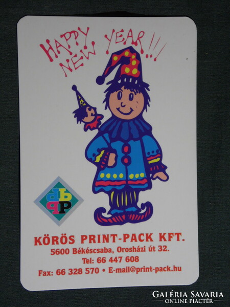 Kártyanaptár, Körös Print Pack Kft., Békéscsaba, reklám grafika, grafikai rajzos, bohóc, 2003, (6)