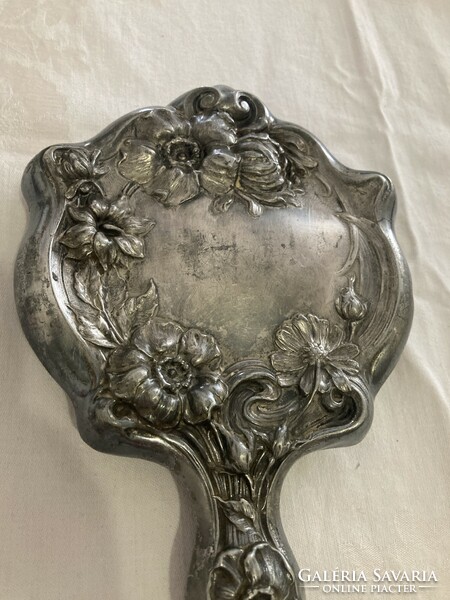 Art Nouveau, silver-plated mirror / vanity, hand mirror