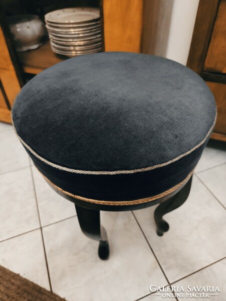 Restored, antique seat / ottoman with very beautiful, flawless blue velvet fabric, around 1930