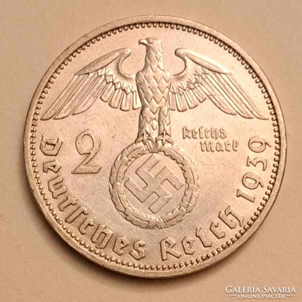 Horogkeresztes ezüst 2 birodalmi márka 1939. A (