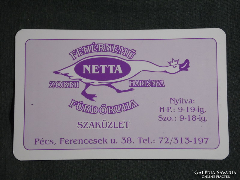 Kártyanaptár, Netta fehérnemű üzlet, Pécs, grafikai rajzos, liba, 2004, (6)