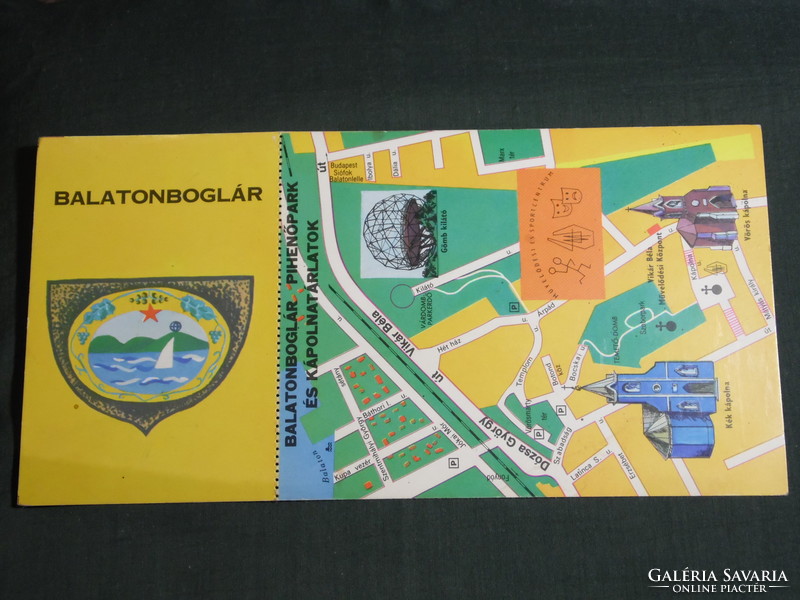 Postcard, Balatonboglár recreation park and chapel exhibitions, map, entrance ticket