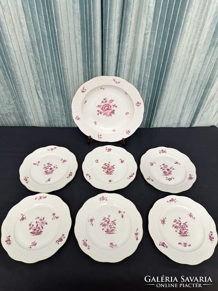 Rare antique 6-person Herend oriental flower pattern cake set 7 pcs