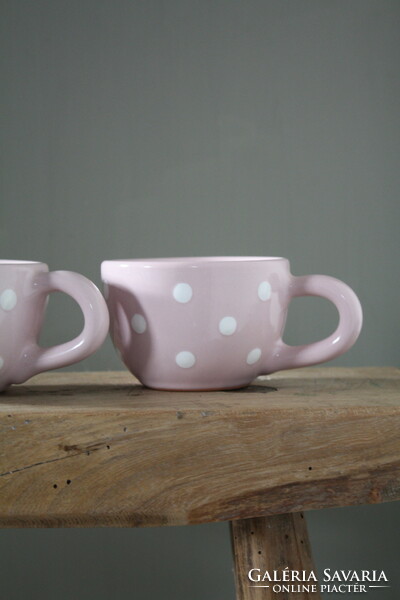 Cappuccino tea pink polka dot ceramic cup - new, flawless