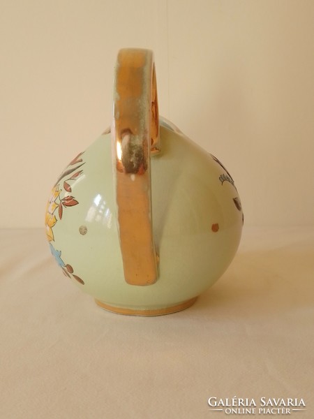 Antique old special rare!! Belgian glazed earthenware gilded hand painted floral pattern pouring jug