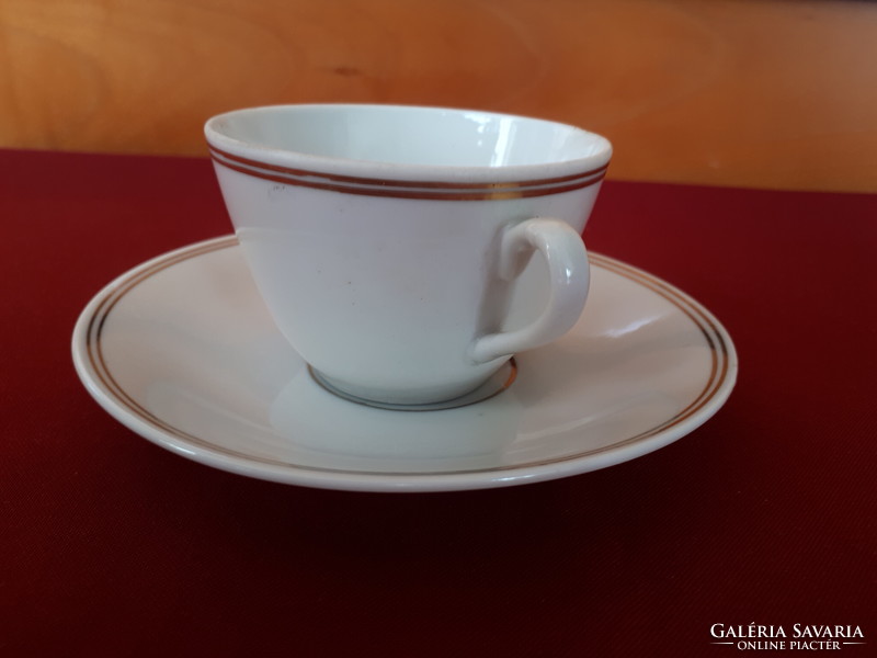 Cappuccino cup and saucer with double gold stripe