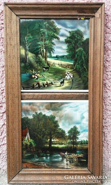 Retro XIX. Pair of 19th-century framed tile paintings from the works of Dutch painters