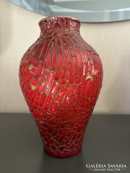 Zsolnay cracked-glaze, shrink-glaze vase, with shield mark