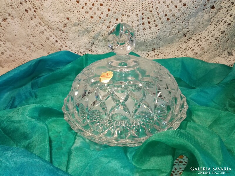 Crystal glass cheese holder.