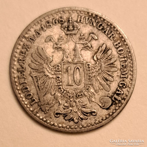 10 Krajcár Ezüstérem 1868 Ausztria ezüst F/
