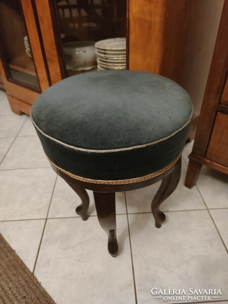 Restored, antique seat / ottoman with very beautiful, flawless blue velvet fabric, around 1930