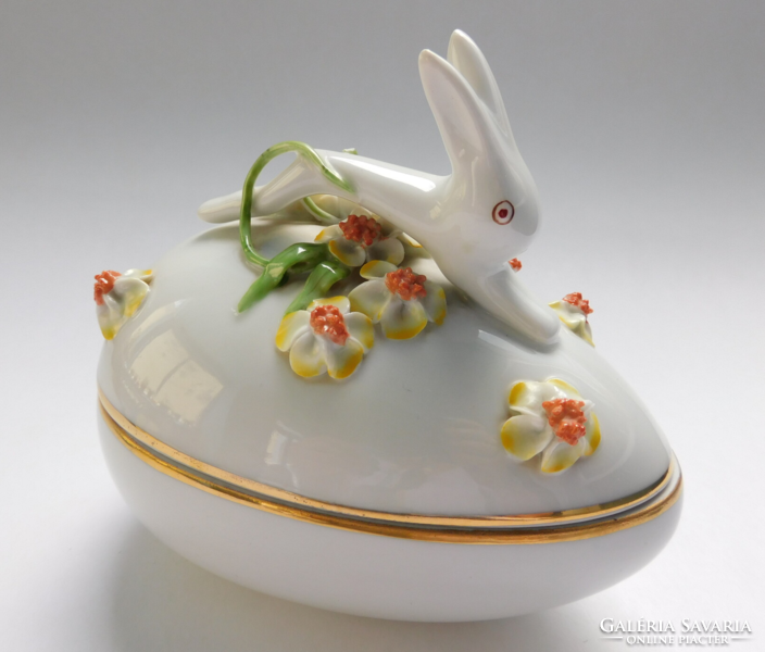 Egg-shaped bonbonnier with bunny handle from Herend - slightly damaged