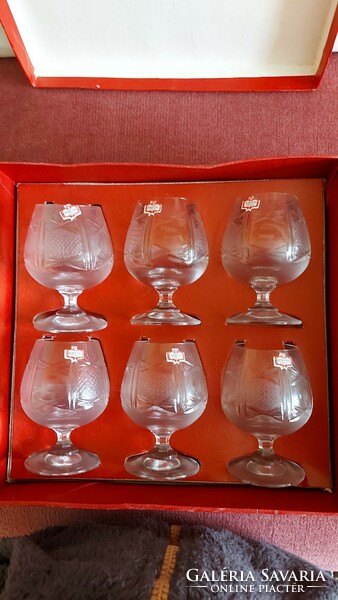 Lead crystal glass set cognac engraved glass. 6 in a box